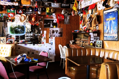 Bagdad, California, USA-Oct 29, 2015: The Bagdad Cafe from the 1960 s along Route 66 in the Mojave Desert that was made famous upon the release of the 1987 German film under the same name.のeditorial素材