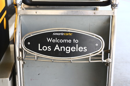 LAX, CA-7 October 2016-Editorial: SmarteCarte paying luggage carts await passengers at many airports throughout the United Statesのeditorial素材