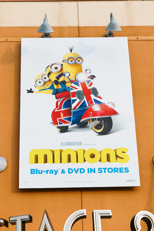 OSAKA, JAPAN-JAN 07, 2017: Photo of "HAPPY MINION" Wall Poster, located in Universal Studios JAPAN, Osaka, Japan. Minions are famous character from Despicable Me animation.のeditorial素材