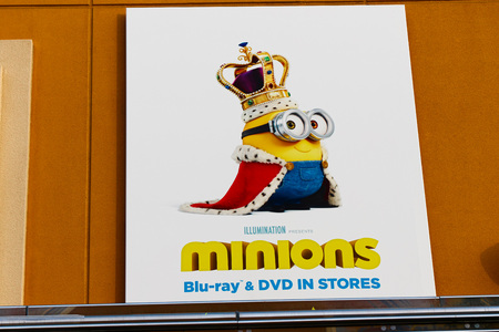 OSAKA, JAPAN-JAN 07, 2017: Photo of "HAPPY MINION" Wall Poster, located in Universal Studios JAPAN, Osaka, Japan. Minions are famous character from Despicable Me animation.のeditorial素材