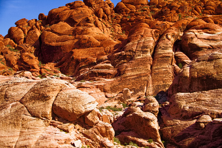 Red Rock Canyon NV  October 6 2016: rock face at Red Rock Canyon National Conservation Area. The national park is a popular tourist destination near Las Vegas Nevada.のeditorial素材