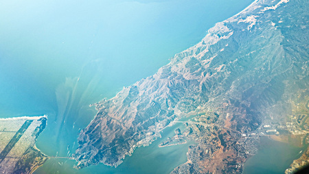 Golden Gate Bridge and San Francisco and Bay Area as seen from an airplaneの写真素材