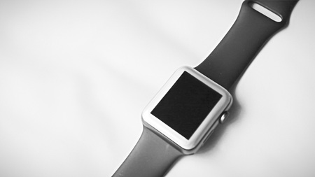 Black color belt smart watch isolated on white background.の写真素材