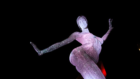 LAS VEGAS, NV / USA - October 07, 2017: The Bliss Dance Sculpture display at the T - Mobile park in Las Vegas. The 40 - foot - tall sculpture of a dancing woman created by artist Marco Cochrane.のeditorial素材