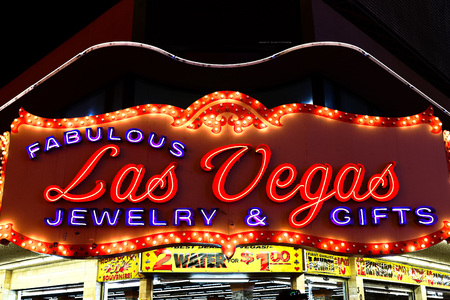 Las Vegas, NV/UA, on Sep 15, 2018: The beautiful neon sign for Las Vegas, a store at the Fremont Street Experience, a popula r area downtown Las Vegas, known for neon signs.のeditorial素材