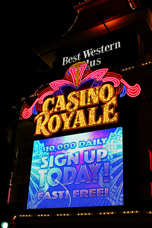 Las Vegas, NV/USA-SEP16, 2018: Sign of Casino Royale Hotel & Casino at night in Las Vegas.The Resort is located in The St RIP, where are 9 of the 25 largest hotels of the world.のeditorial素材
