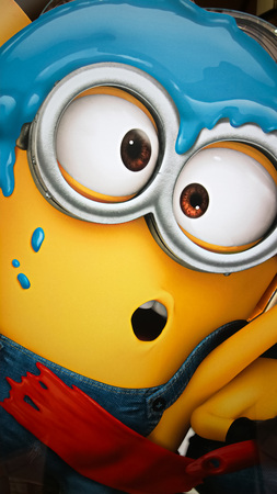 OSAKA, JAPAN - Jan 14, 2019 : Close up of HAPPY MINION statue located in Universal Studios Japan. Minions are famous character from Despicable Me animation.のeditorial素材