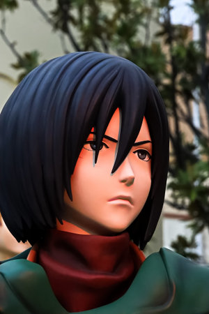 Osaka, Japan - Jan 20, 2020: Clone-oid of statue of Mikasa Ackerman from Attack on Titan (Shingeki...