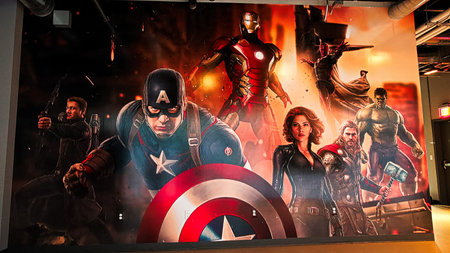 LAS VEGAS, NV, USA - OCT 09, 2017: Marvel superheroes Iron Man, Thor, Captain America, Black Widow...