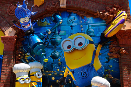 OSAKA, JAPAN - June 17, 2020 : Statue of HAPPY MINION easter version in Universal Studios...