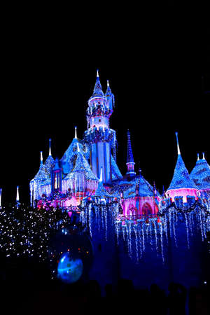 Anaheim, CA/USA - Nov 27,2018 : Christmas decorations of Sleeping Beauty Castle in Disneyland.のeditorial素材