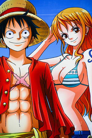 Nagasaki, Japan - May 13, 2013 : Photo of Monkey D.Luffy and Nami from Japanese manga and animation...
