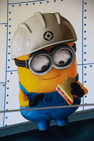 OSAKA, JAPAN - Jan 14, 2019 : Close up of HAPPY MINION statue, located in Universal Studios Japan....
