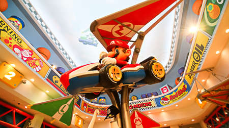 OSAKA, JAPAN - Apr 10, 2021 : Mario and Mario Kart at the goods store at the exit of the attraction "Mario Kart" in Nintendo World.Super Nintendo World is a themed area at Universal Studios Japan.のeditorial素材