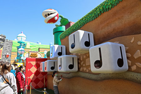 OSAKA, JAPAN - Apr 10, 2021 : Scenery at the entrance of Nintendo World.Super Nintendo World is a themed area at Universal Studios Japan.のeditorial素材