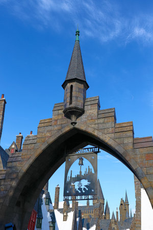 OSAKA, JAPAN - Apr 25 2017: This is a scene in Beautiful Hogsmeade Village at Wizarding World of Harry Potter, Universal Studios Japan (USJ).のeditorial素材