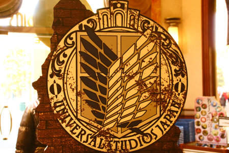 Osaka,Japan - Mar 21,2016 : Attack on Titan (Shingeki no Kyojin) Crest of investigation corps in Universal Studios Japan in Osaka.のeditorial素材