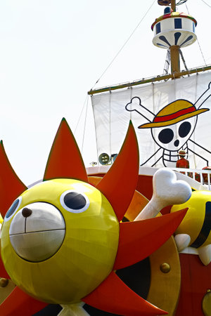 Nagasaki, Japan - May 13, 2013 : Thousand Sunny ship from Anime cartoon One Piece at pier for people visit and sail.from Japanese manga and animation One Piece in Nagasaki Huis Ten Bosch.のeditorial素材