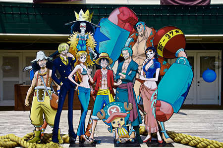 Nagasaki, Japan - May 13, 2013 : One Piece : Photographs of members of the Straw Hat Pirates from Japanese manga and animation One Piece at Nagasaki Huis Ten Bosch. Luffy is the leader of a Straw hatのeditorial素材