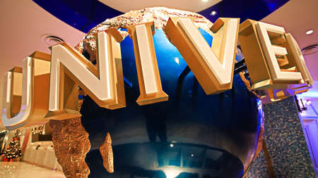 Osaka, Japan - Dec 2, 2017: The large rotating Universal logo globe. Universal Studios is one of Osaka famous theme parksのeditorial素材