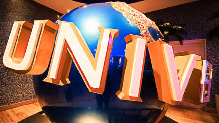 Osaka, Japan - Dec 2, 2017: The large rotating Universal logo globe. Universal Studios is one of Osaka famous theme parksのeditorial素材