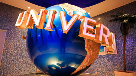 Osaka, Japan - Dec 2, 2017: The large rotating Universal logo globe. Universal Studios is one of Osaka famous theme parksのeditorial素材