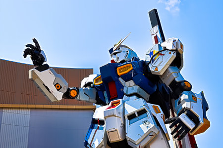 Fukuoka, Japan - Mar 19 ,2023 - Full-size Mobile suit RX-93ffv (Nu) Gundam at the Gundam Park in front of Mitsui Shopping Park Lalaport Fukuoka.のeditorial素材
