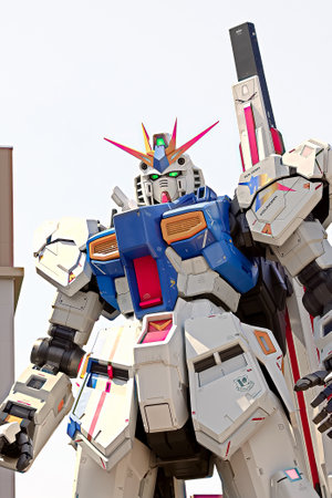 Fukuoka, Japan - Mar 19 ,2023 - Full-size Mobile suit RX-93ffv (Nu) Gundam at the Gundam Park in front of Mitsui Shopping Park Lalaport Fukuoka.のeditorial素材