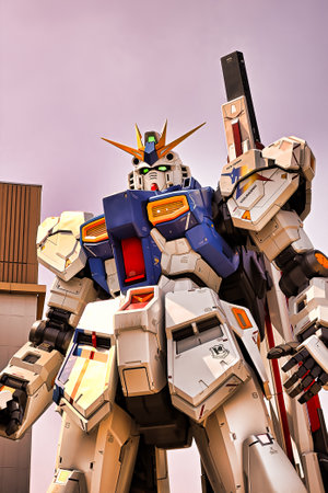 Fukuoka, Japan - Mar 19 ,2023 - Full-size Mobile suit RX-93ffv (Nu) Gundam at the Gundam Park in front of Mitsui Shopping Park Lalaport Fukuoka.のeditorial素材