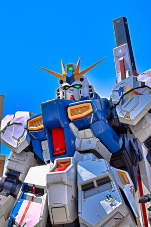 Fukuoka, Japan - Mar 19 ,2023 - Full-size Mobile suit RX-93ffv (Nu) Gundam at the Gundam Park in front of Mitsui Shopping Park Lalaport Fukuoka.のeditorial素材