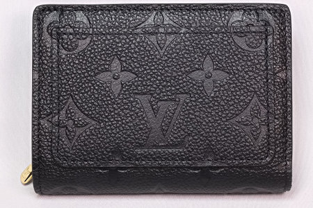 OSAKA,JAPAN - AUG 12,2023 : Louis Vuitton UNISEX Black leather wallet "Portefeuille crea" isolated on white backgroundのeditorial素材