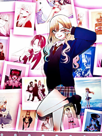 OSAKA,JAPAN - JAN 04, 2024 : Photo of objects from a collection of famous scenes from popular Japanese manga "That dress-up doll falls in love" at Exhibition held in Osaka.のeditorial素材