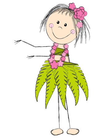 Girl dancing in Hawaiian costumeのイラスト素材