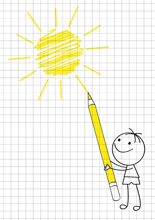 Doodle boy drawing sunのイラスト素材