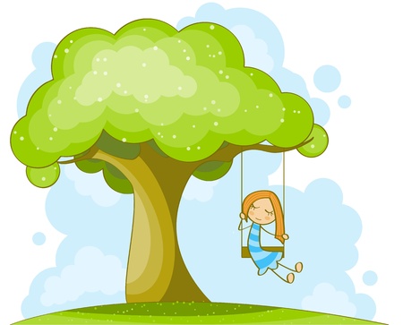 Cute little girl on the swingのイラスト素材