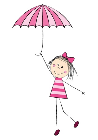 Cute girl with pink umbrellaのイラスト素材