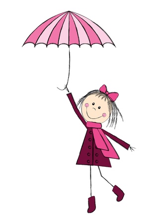 Cute girl with pink umbrellaのイラスト素材