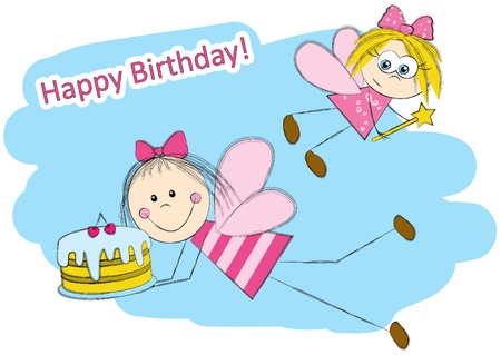 Birthday card with cute fairiesのイラスト素材