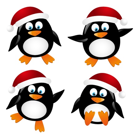 Set of cute penguin Santaのイラスト素材