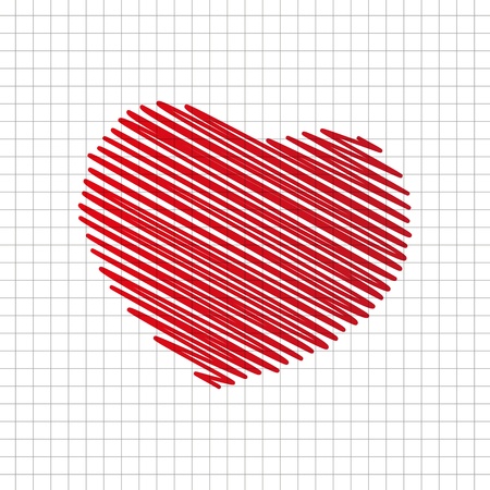 Red heart drawing on paper sheetの写真素材