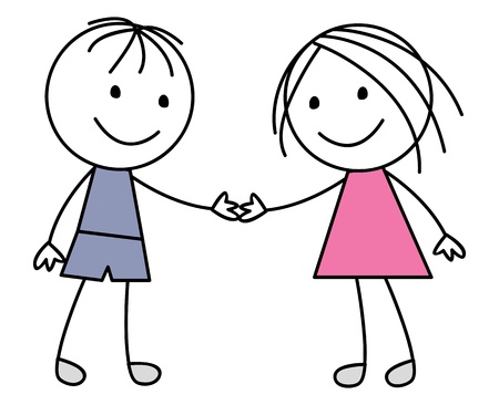 Girl and boy on white backgroundの写真素材