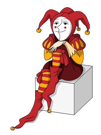 Cute vector joker sitting on a cubeの写真素材