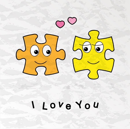 Funny Valentine card with puzzles in loveのイラスト素材