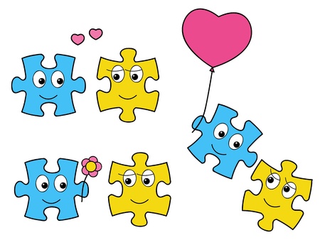Cute puzzle characters in loveのイラスト素材