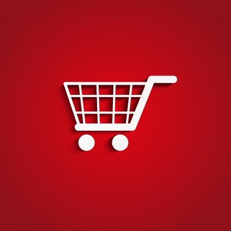 Paper shopping cart on redの写真素材