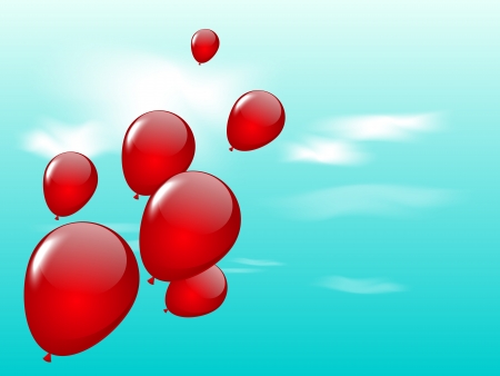 Red balloons in blue skyのイラスト素材