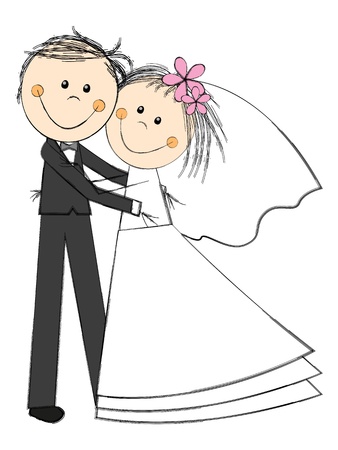 Happy wedding couple on whiteのイラスト素材