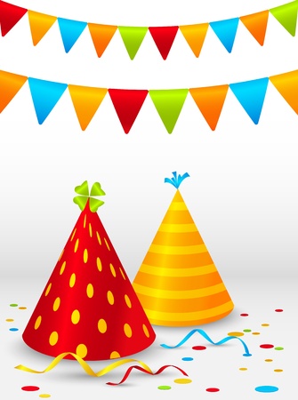Birthday background with hats and flagsのイラスト素材