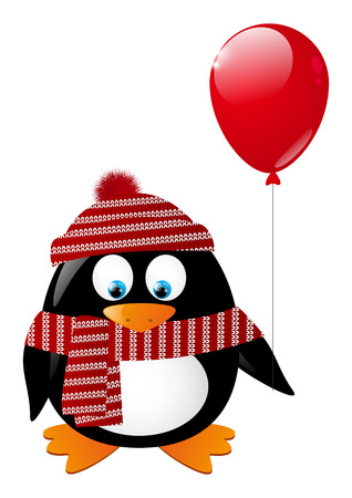 Cute penguin with red balloonのイラスト素材
