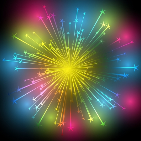 Shiny firework on rainbow backgroundのイラスト素材